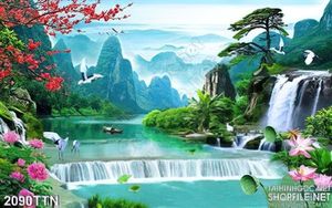 Tranh in 3D phong cảnh thác nước phong thủy