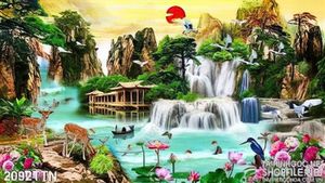Tranh decor thác nước phong thủy in 3d