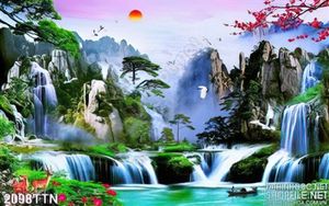 Tranh in 3D phong cảnh thác nước mùa xuân