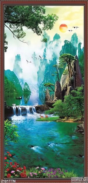 Tranh psd khổ dọc phong thủy in uv