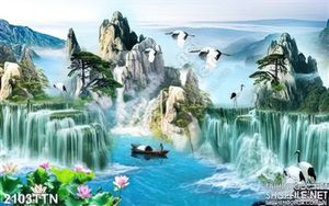 Tranh wall thác nước phong thủy mới nhất