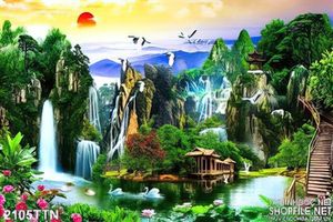 Tranh wall thư phong cảnh thác nước phong thủy