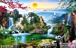 Tranh decor sơn thủy hữu tình mùa xuân