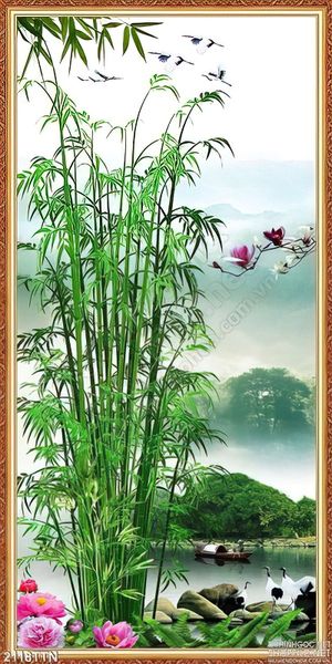 Tranh in uv khổ dọc cây Tre psd