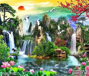 Tranh decor thác nước phong thủy mùa xuân