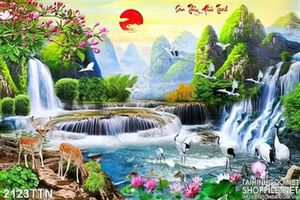 Tranh decor sơn thủy và dàn hươu