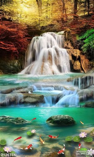 Tranh in 3D phong cảnh thác mùa thu