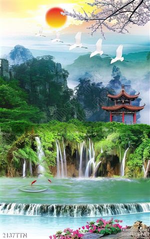 Tranh in 3D khổ dọc phong thủy mùa xuân