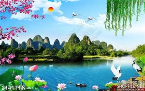 Tranh decor sơn thủy hữu tình mùa xuân