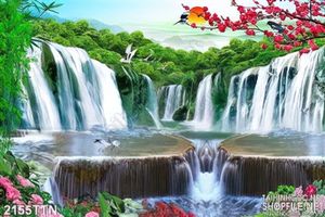 Tranh thác nước phong thủy mùa xuân