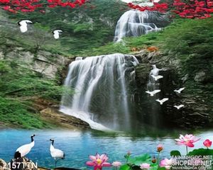 Tranh wall thác nước phong thủy mùa xuân