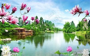 Tranh psd sơn thủy hữu tình và hoa mộc lan