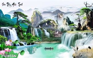 Tranh psd thác phong thủy wall decor