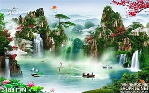 Tranh psd phong cảnh mùa xuân in uv đẹp