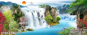 Tranh in uv thác nước phong thủy