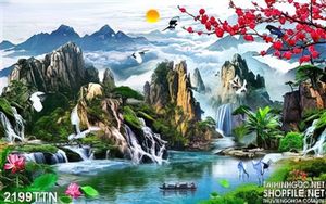 Tranh psd phong cảnh mùa xuân độc đáo in 3d