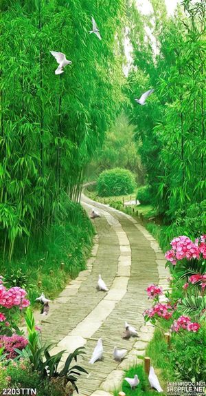 Tranh in uv khổ dọc con đường tre