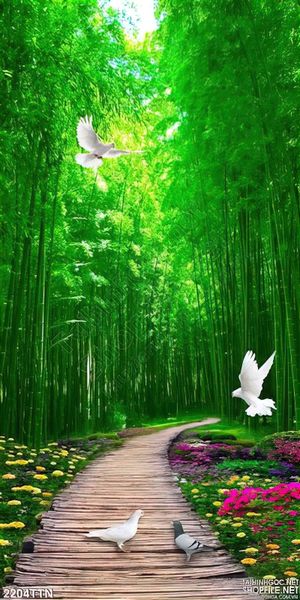Tranh in 3D con đường tre psd