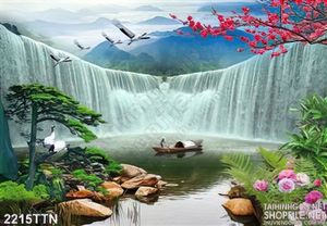 Tranh psd thác nước phong thủy mùa xuân