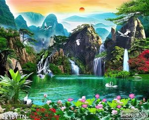 Tranh wall thác nước phong thủy psd