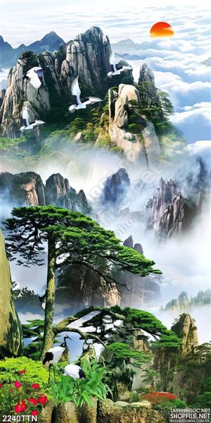 Tranh decor khổ dọc phong thủy psd