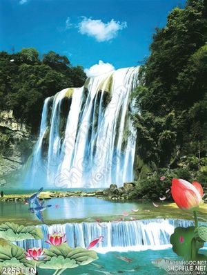 Tranh in 3D khổ dọc thác phong thủy