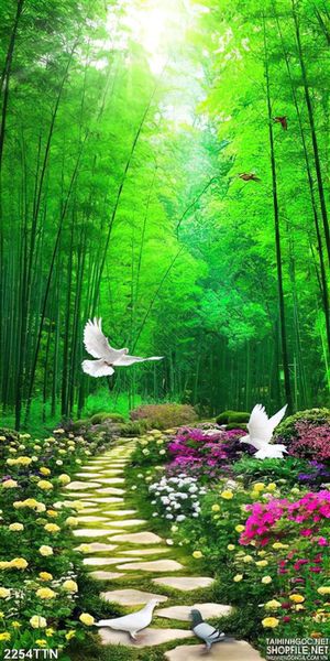 Tranh psd con đường đi vào khu rừng trúc