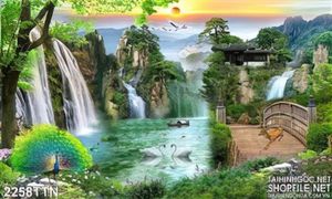 Tranh in 3D chim công và phong cảnh nghệ thuật