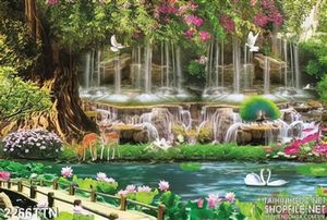 Tranh in uv phong cảnh thác nước nghệ thuật psd