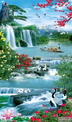 Tranh in 3d phong thủy mùa xuân khổ dọc