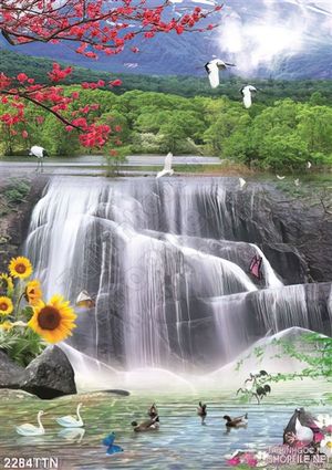 Tranh thác nước phong thủy mùa xuân đẹp nhất