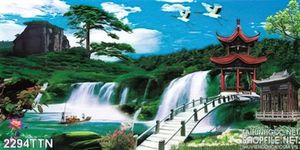 Tranh in uv thác phong thủy  mùa xuân psd