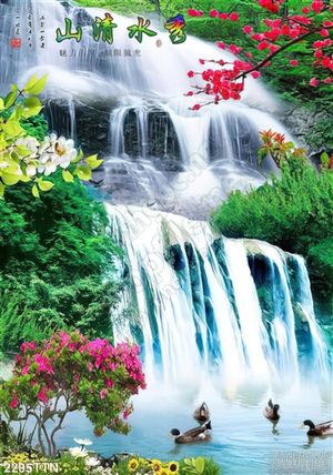 Tranh decor mùa xuân phong thủy psd