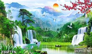 Tranh in 3D phong cảnh nghệ thuật màu xuân