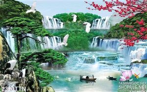 Tranh wall thác nước phong thủy mùa xuân