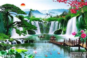 Tranh psd thác nước phong thủy nghệ thuật
