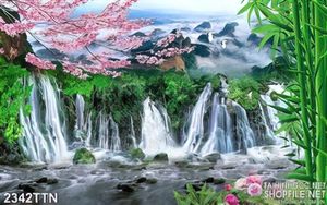 Tranh wall phong cảnh thác mùa xuân