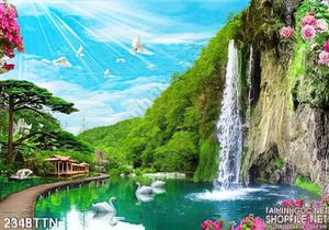 Tranh in 3D phong cảnh thác nước nghệ thuật