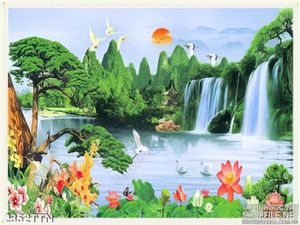 Tranh sơn thủy nghệ thuật và chim Hạc