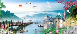 Tranh in uv sơn thủy hữu tình mùa xuân