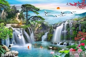 Tranh phong cảnh thác nước mùa xuân in 3D