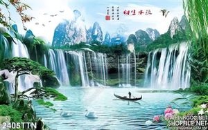 Tranh wall thư pháp thác phong thủy đẹp nhất