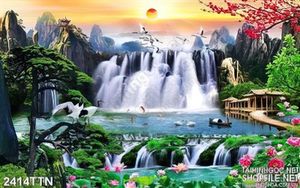 Tranh in 3d phong cảnh thác mùa xuân mới nhất
