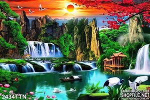 Tranh phong cảnh sơn thủy mùa xuân chất lượng cao