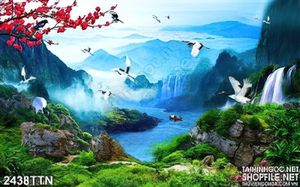 Tranh wall phong cảnh thác nước nghệ thuật đẹp