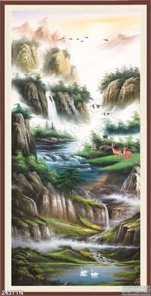 Tranh thác nước sơn thủy trang trí