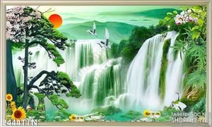 Tranh phong cảnh thác nước mùa xuân in uv