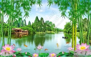 Tranh in 3D rừng Trúc và hoa Sen