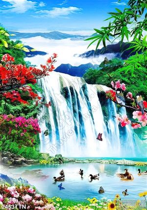 Tranh phong thủy thác nước wall decor in uv