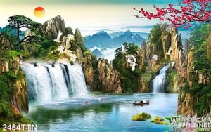 Tranh thác nước phong cảnh mùa xuân chất lượng cao